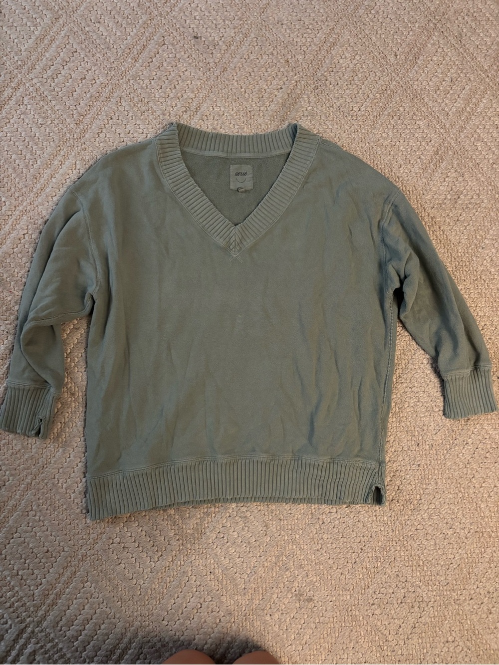 aerie Women's V-Neck Sweater in Sage Green